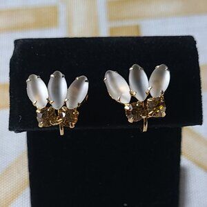 Amber Rhinestone Screwback Earrings-Vintage
